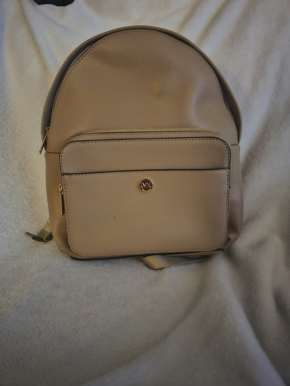 Michael Kors Beige Pebbled Leather  Backpack with Gold Hardware